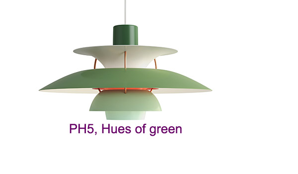 PH 5, new hue of green version released to celebrate PH 5's 60 year anniversery, by Poul Henningsen / Louis Poulsen.